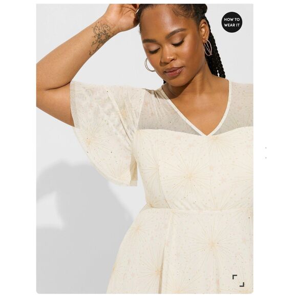 Torrid Midi Mesh Flutter Sleeve Dress Pristine Starburst Wedding Bridal Midi 2X - Picture 5 of 13